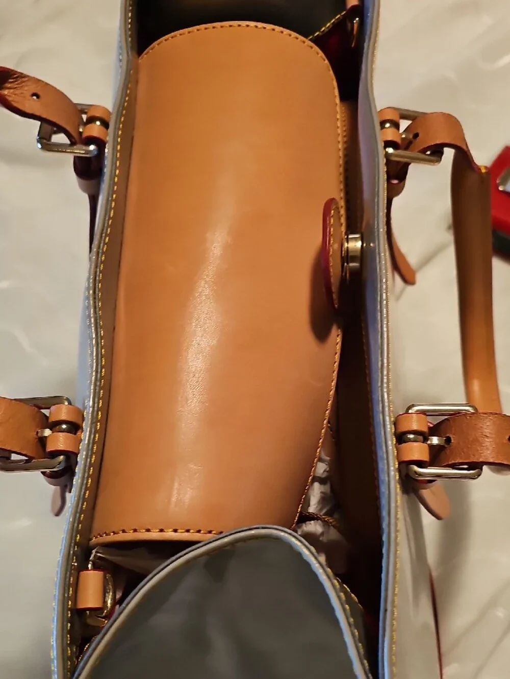 Dooney & Bourke Gray Leather Tote with Tan Trim